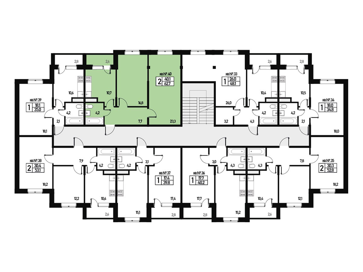 Двухкомнатная квартира 62 м² №40 улица Генерала Донскова, дом 27, корпус 2  купить по цене 9028800 от застройщика в ЖК Борисоглебское деревня Зверево